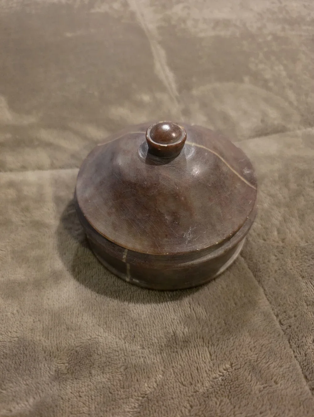 Handcrafted Brown Wooden Lidded Box - Decorative Home Accent